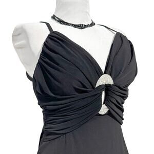 Vintage Bari Jay Maxi Dress Gown‎ 11/12 Black Rhinestone Detail Ruching Empire